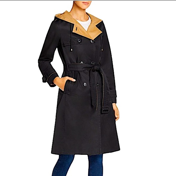 SOLD Kate Spade Lined Trench Coat in Black French Khaki L NWT